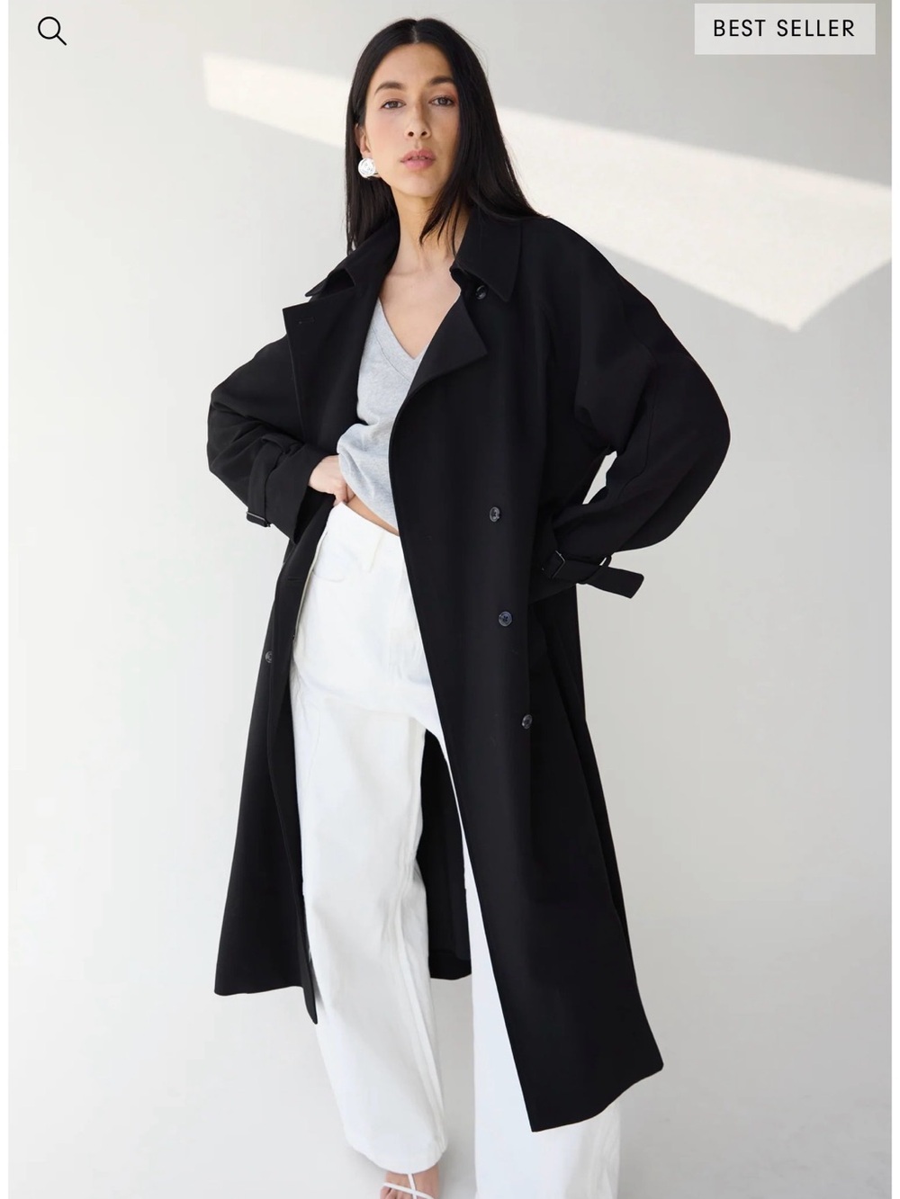 Oak + Fort Black Long Trench Coat - Classic Minimalist